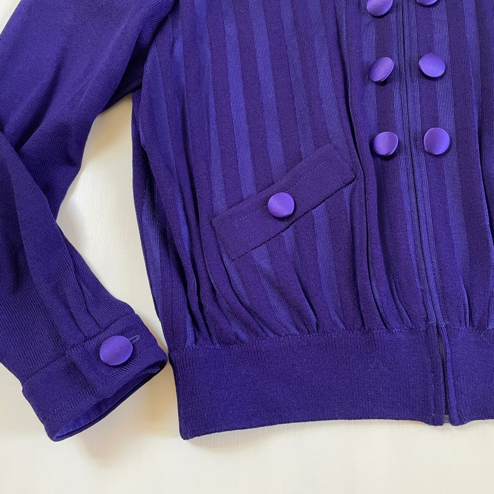 St John Santana Knit Jacket Women Royal Purple Y2K Large Old Money Preppy Logo - Picture 8 of 16